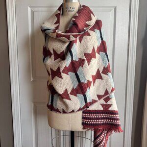Large Southwestern Woven Blanket Scarf By Madewell Shawl Wool Blend Like New